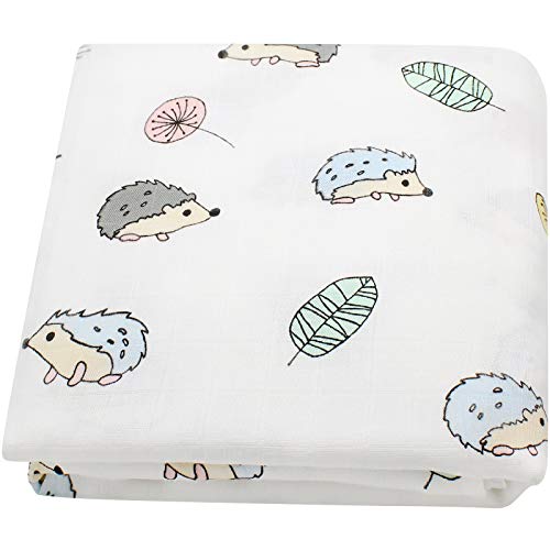 LifeTree Bebé Muselina Swaddle Manta,'Diseño de Erizo' Bambú Algodon Muselinas 120x120 cm Mantitas para Bebes, Envoltura de Muselina