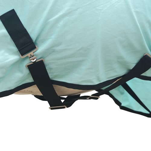 Gallopoff Fliegendecke für Pferde, atmungsaktive Sommerdecke mit UV-Schutz und Kratzschutz, mit verstellbarem Brustverschluss, Kreuzgurt und Beinschnüren Grün 135 cm