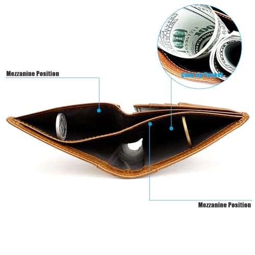 small Bifold Wallet Women Leather Compact Card Holder Zipper Pocket Wallet RFID Blocking Card Case Purse with ID Window(brown3)3