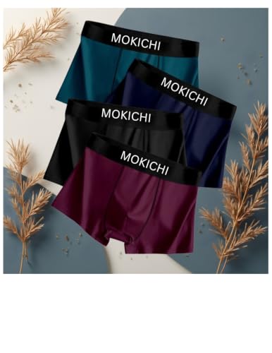 Image of Men's Premium Ice Silk Boxer Briefs for Men | Ultra Soft, Breathable, Stretchable, Moisture-Wicking Trunks | Comfortable Mid-Rise Innerwear with Elastic Waistband Pack of 4