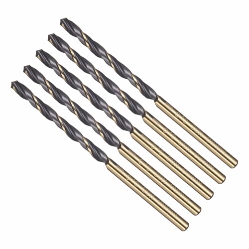CoCud Drill Bit, 3mm Cutting Diameter, 4341 HSS Jobber Bits Gold and Black 118° Cutting Angle - (Applications: for Drilling Plastic Wood Soft Metal), 5-Pieces