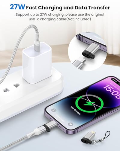 Image of Verilux 2Pcs PD 27W Type C to Lighting Connector with Anti-Lost Loop, USB C Female to Lighting Male Adapter with 480Mbps Data Transfer, Type C Connector for iPhone /iPad /Airpods, Not for Audio /OTG