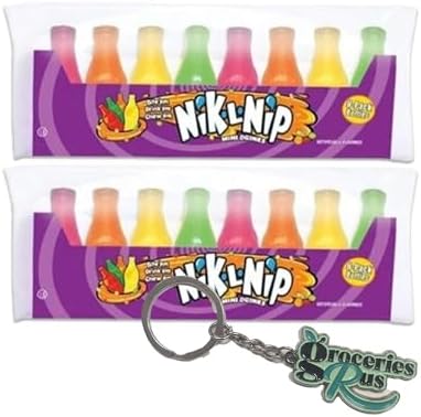 Nik-L-Nip Mini Drinks Candy Original Wax Bottles I 8's Pack of 2 I US Import I Includes Groceries R Us Keyring