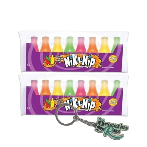 Nik-L-Nip Mini Drinks Candy Original Wax Bottles I 8s Pack of 2 I US Import I Includes Groceries R Us Keyring