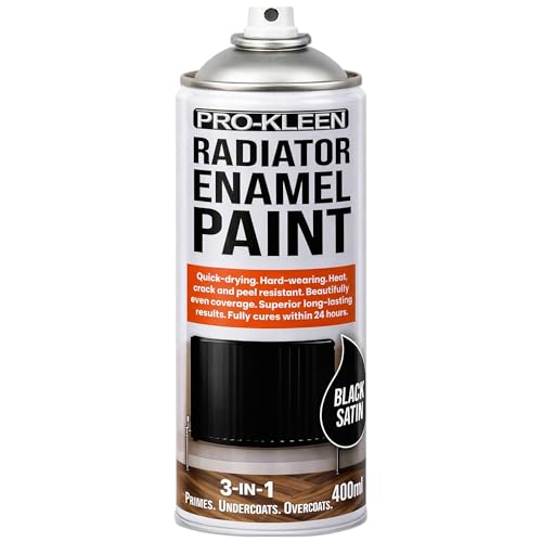 Pro-Kleen Radiator Enamel Spray Paint Black Satin 400ml - Heat Resistant up to 100ºC - For Radiators, Hot Pipes, Water Tanks & More - Fast Drying & No Primer Needed