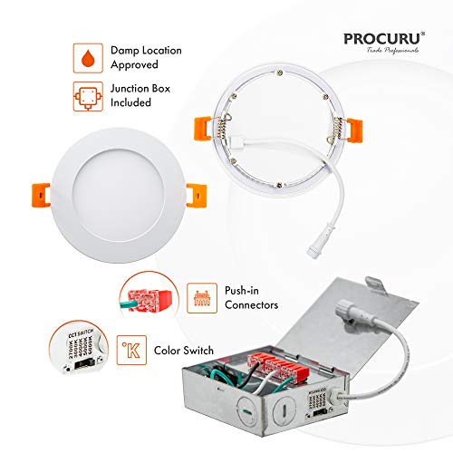 Procuru 4-Pack 4-Inch 2700K-6000K Led Color Temperature Selectable Ultra-Thin Recessed Ceiling Downlight With J-Box, Dimmable Can-Killer Downlight #TOP2