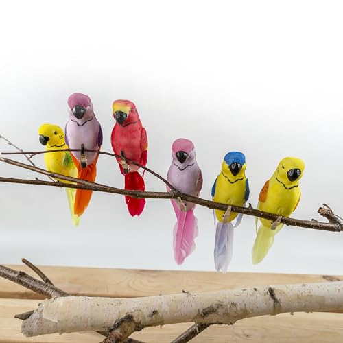 Cartanfill- Feather Parrot Bird Decor 6" DIY Craft for Wedding Decoration Home Garden Party Set of 6pcs with Metal Clip, Cheap Bird Toys for Home Decoration, Parrot Ornaments Decorative Gifts