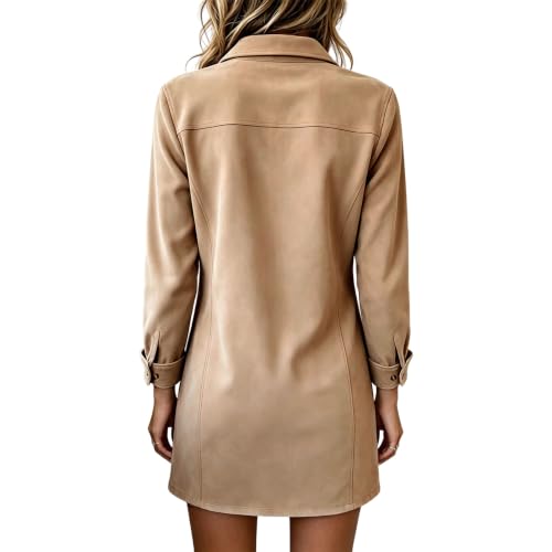 Women's Western Faux Suede Midi Dress Casual Collared V Neck Fall Dress - image 3