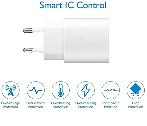 Image of 25W Type-C Superfast Charger Adapter Compatible with Samsung S23 /S22Ultra /S21 /21FE /M14 5G /M54 /M53 /M33 /M23 /a34 /A54 /a13 /f14 /f23 /f62. (25W White)