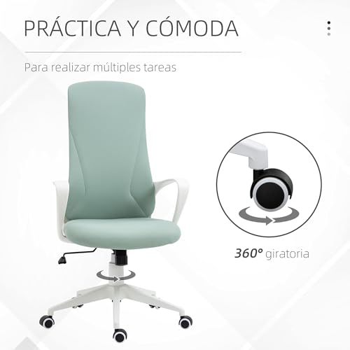 Miniatura 7 de Vinsetto Silla De Oficina Giratoria Silla De Escritorio Juvenil Con Altura Ajustable Función De Basculante Reposabrazos Y Respaldo Alto 62x56x110-119,5 Cm Verde
