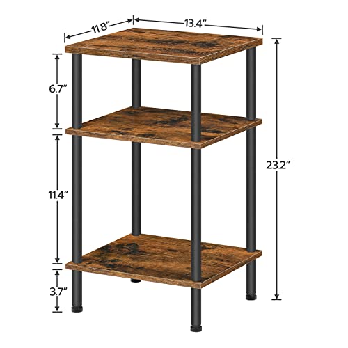 Hoobro End Table, Set Of 2, 3-Layer Tall Side Table, Nightstand For Small Space, Besides Table In Bedroom, Sofa Table For Living Room, Industrial Style, Easy Assembly Rustic Brown Bf10Bzp201 #TOP2