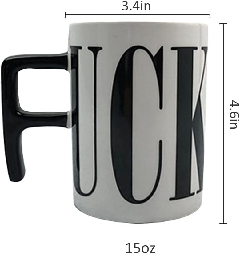 WAYUTO Ceramic Fuck Mug, Black Ceramic Novelty Coffee Mug with F Handle, 15 oz Funny Sarcastic Gag Gift Cup for Office and Morning Coffee