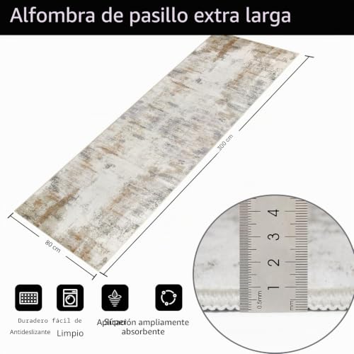 Alfombra pasillo larga beige abstracta de diseño lavable 3
