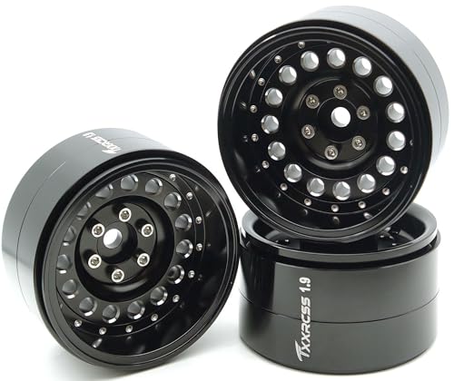 TxxRcss 1.9 Aluminum Beadlock Wheel -10mm Offsets Rim for 1/10 RC Crawler (Black) YK