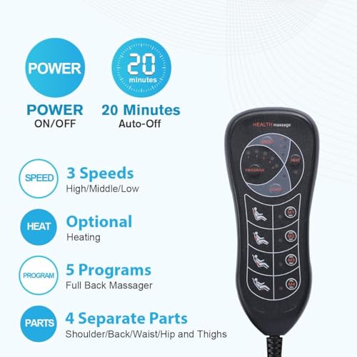 SLOTHMORE Back Massage Chair Pad, Back Massager with Heat, Deep Tissue Vibration Seat Massage Cushion, Chair Massager with 10 Vibration Motors, Seat Cushion Massager for Back Pain Relief - Thumbnail 6