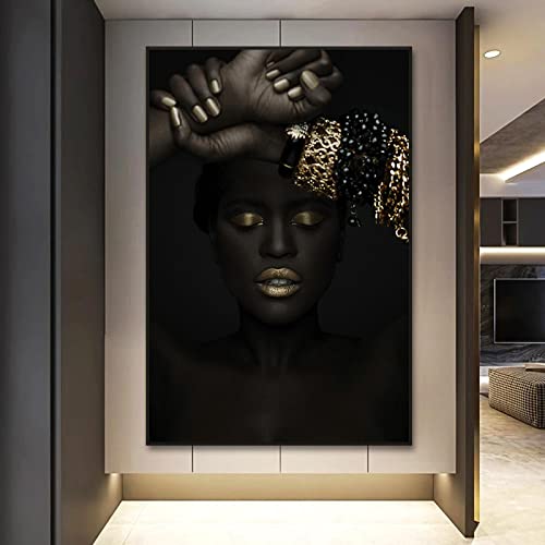Toile femme noire africaine 80x110cm pour habiller un grand mur de salon vide