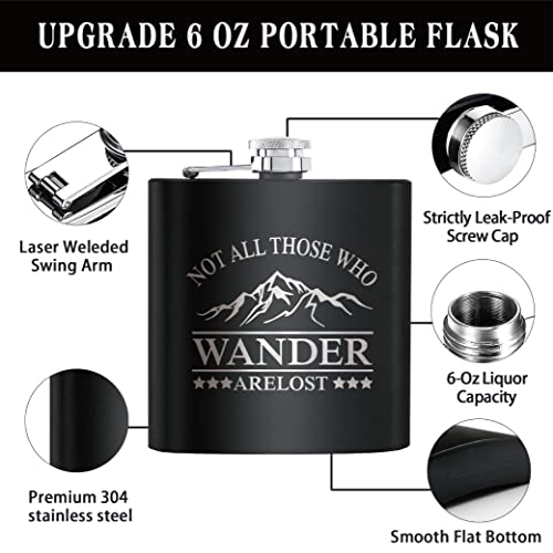 Touner Not All Those Who Wonder Are Lost Hip Flask For Shot Drinking Of Whiskey And Vodka, Groomsmen Gifts, Wedding Valentine's Christmas Gift, Wedding Hip Flask, Brother Gift #TOP2