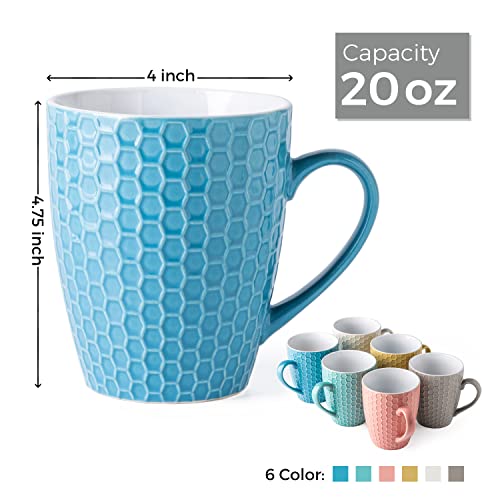 Amorarc Large Coffee Mugs Set Of 6, 20Oz Coffee Cups For Latte/Cappuccino/Tea/Cocoa/Soup, Ceramic Coffee Mugs With Textured Patterns For Men Women Mom Dad, Dishwasher&Microwave Safe, Multi-Color #TOP1