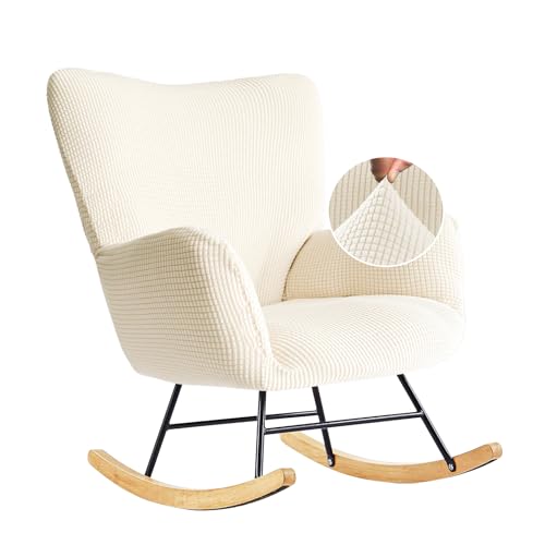 Dipurman Nursery Rocking Chair Cover,1 Piece Glider Chairs Cover Slipcovers,Soft with Elastic Bottom Spandex Jacquard Small Checks,Furniture Protector Washable,Beige