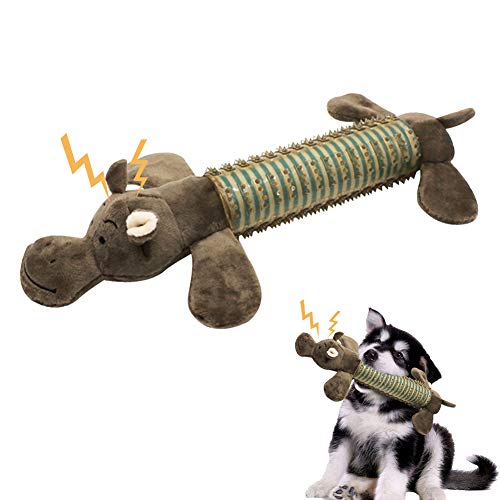 EONAZE Juguetes con Sonido para Perros Juguetes de Peluche para Cachorros Pequeños Juguete interactivos Regalos para Perro con Chirriador (Hipopótamo) Cover