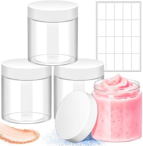 MotBach 3 Pack 16oz Plastic Jars with Lids,480ml Round Clear Cosmetic Containers Makeup Jars,Travel Size Container Jar for Makeup Cream Lotion Sample Salve Ointment Travel Storage Beauty Product,White