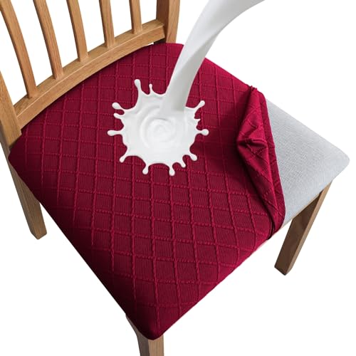 SPRINGRICO Waterproof Seat Covers for Dining Chairs Set of 4, Wine Red