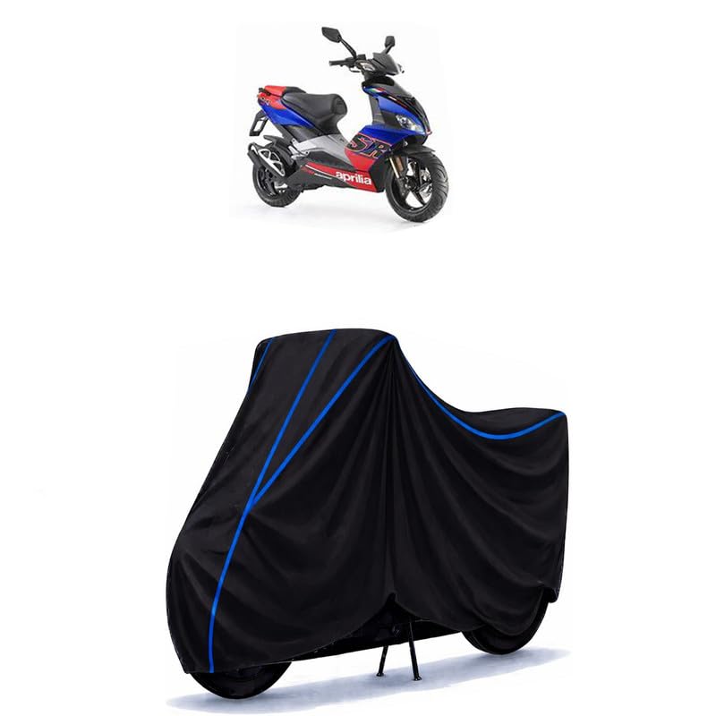 Image of Scooty Cover Water Resistant for SR 125 | Universal Scooter & Bike Cover | Heavy Duty UV Dust, Rain & Scratch Protection | Elastic Fit All Weather Indoor Outdoor | Black with Blue Piping