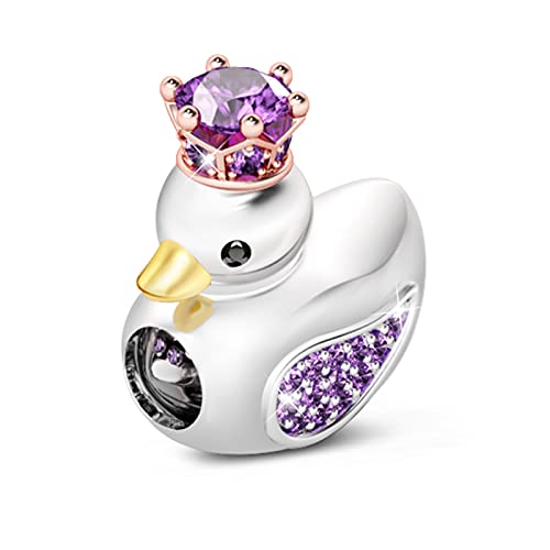 Gnoce "As Happy As Duck 925 Sterling Silver Duck Bead Charm Animal Pendant Jewelry Elegant Amethyst Stones Duck Queen Charm Fit For Charm Bracelet And Necklace Women Girls Gift #TOP7