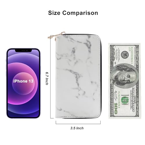 HAWEE Cellphone Wallet for Women Dual Zipper Long Purse with Removable Wristlet, Marble White — view 5