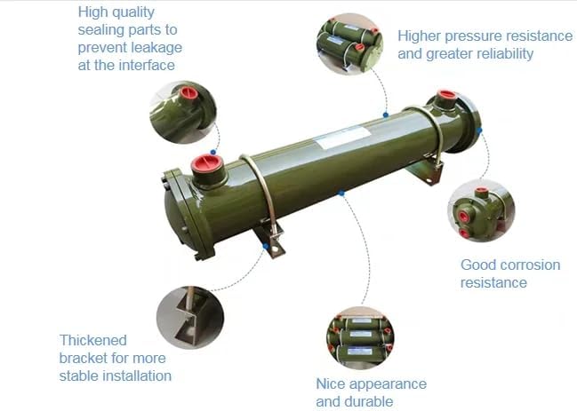 Miniatura 5 de QUELECO Enfriador de aceite de carcasa y tubo de cobre Intercambiador de calor refrigerado por agua con puertos de 34 "para máquina de moldeo por