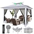 COBIZI 12x12 Pop Up Gazebo On Clearance - Upgrade Easy Up Metal Outdoor Canopy Waterproof - Portable Gazebo with Mosquito Nettings, 4 Ropes 8 Stakes and Carry Bag for Patio Garden(Light Gray)