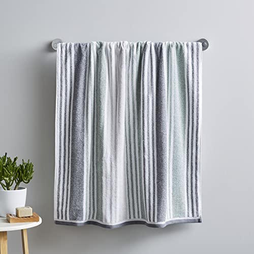 Image of Catherine Lansfield Bathroom Kelso Stripe 450 gsm Soft & Absorbent Cotton Bath Towel Green