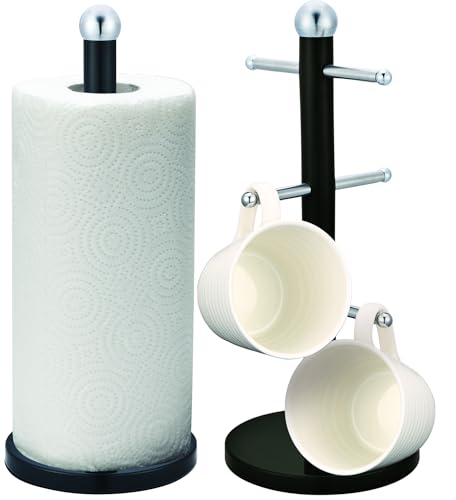 Royal Cuisine Accents Kitchen Roll Holder and Mug Tree Set,15 x15 x35 cm Black