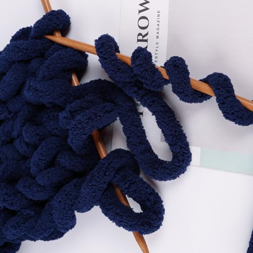 Image of 8 Jumbo Packs Chunky Chenille Yarn for Crocheting, 31.7 yds, 8 oz Each Skein Bulky Thick Fluffy Yarn for Knitting, Super Bulky Chunky Yarn for Hand Knitting Blanket, Soft Plush - Navy Blue