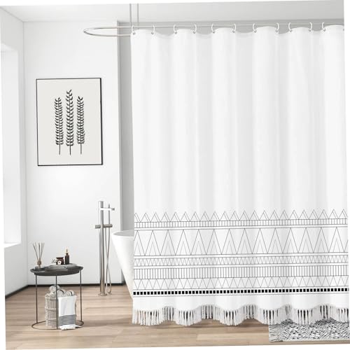 Rideau de douche en tissu polyester de qualité supérieure style chic blanc - 3