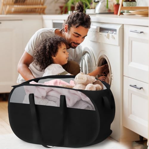 Image of 100L Collapsible Laundry Baskets, Tear Proof Pop Up Laundry Hamper with Dual Handles, Large Foldable Laundry Basket, Easy to Carry Laundry Hamper for Home, Laundry Room, Bedroom, Dorm, Travel Black