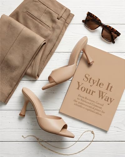 Image of Coutgo Womens Heeled Mules Pointed Peep Toe High Heels Slip On Backless Mule Sandals Dress Shoes
