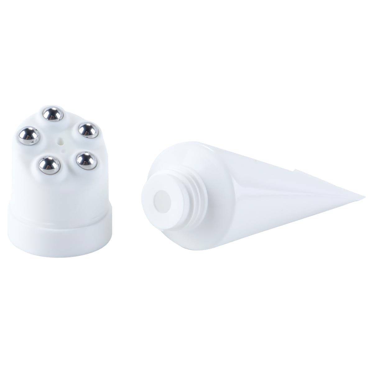 Ausi Botellas roll-on vacías de 50 ml con 5 tapones, tubos rellenables de protector solar para crema adelgazante, masaje facial y cuidado de la piel, color blanco