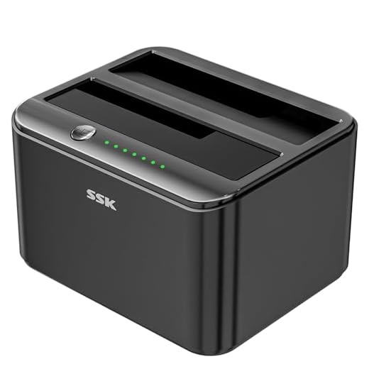 SSK Aluminum Hard Drive Docking Station, USB 3.0 to SATA Dual Bay External HDD Dock Caddy Reader for 2.5 & 3.5 inch SATA HDD SSD, with UASP Offline Cloner/Duplicator Function (2x20TB Supports) Black