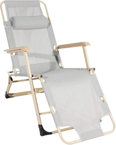 Silla plegable portátil, reclinable ajustable con soporte para reposacabezas para uso en patio al aire libre