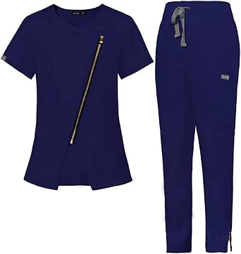niaahinn Scrubs Set for Women Nursing Uniform Medical Scrubs Top and Elastic Waist Drawstring Pants