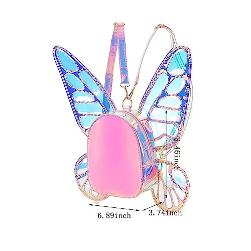Women's Laser Holographic Backpack Butterfly Angel Wings Casual Daypack Shoulder Bag (Laser Pink)3