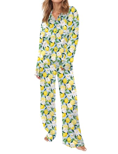 Image of SHESHOW Satin Pajamas for Women Set Long Sleeve Button Down Sleepwear 2 Piece Nightwear Women Pjs Sets Size XS-XXL