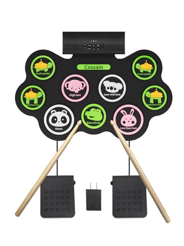 電子ドラム セット 子供向け 操作簡単 初心者向け 小型 可愛い動物図案 ペダル付き ハイハット ライドシンバル クラッシュシンバル スネア ベース スピーカー ロールドラム 練習パッド 自宅練習/外出用ドラム