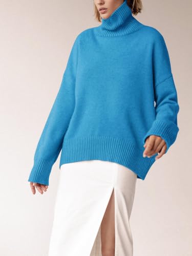 Image of YKR Women's Turtleneck Sweater Chunky Long Sleeve Knitted Pullover High Low Hem Trendy 2025 Fall Winter Basic Jumper Top