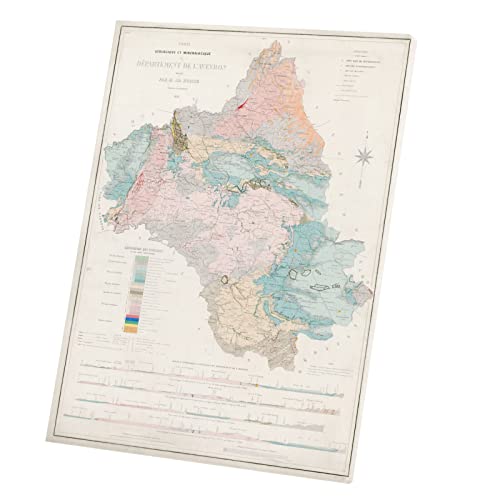Carte géologique Aveyron affiche poster tableau déco toile ancienne 60x80