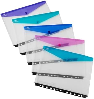 Snopake A4 High Capacity Polyfile RingBinder Popper Wallet, Landscape  Clear with Electra Assorted Flap [Pack of 5] Ref: 15694