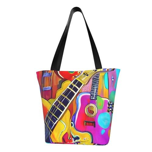 Color Acoustic and Guitars Print Comfortable Shoulder Bag Summer HandbagTravel Beach Work Daily Use Versatile Carry
