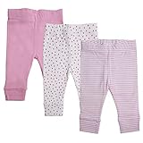 Spasilk Tapered Pants, Girls Cotton Pants, 3 Pack, Pink Dots, 12 Months