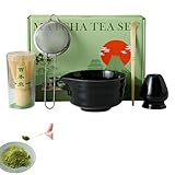 Juego de té matcha – Kit de matcha japonés de 5/8 piezas con batidor de bambú, cuchara, cuenco de boquilla y paño de té, juego de regalo ecológico para principiantes y amantes del té (negro, juego de